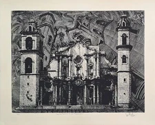 LUIS MIGUEL VALDES Cuban Havana Cathedral signed artist proof edition print