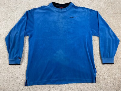 Vintage FUBU Basic Pullover Sweatshirt Mens Large Casual Crewneck Cuff Logo Blue