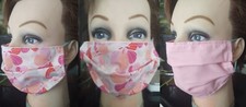 NEW Face Mask 100% Cotton PINK Flowers + ear saver + PM2.5 FILTER Made in USA!