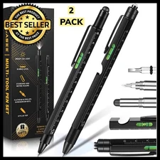 Multi Tool Pen LED Flashlight, Level, Screwdriver, Bottle Opener, Stylus, 2pk