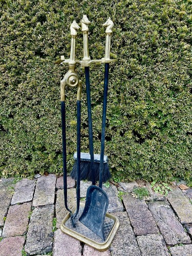 Antik Stil Hufeisen Reiter Kamin Werkzeug groß Messing verziert viktorianisch - Bild 1 von 16