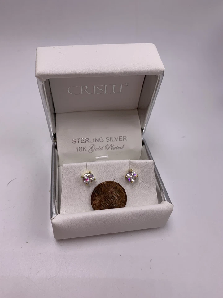 NUEVO EN CAJA ARETES CRISLU circonita cúbica ~ plata esterlina oro platino chapado d Foto 4 de 4