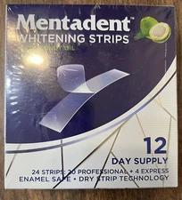 Mentadent Gentle Teeth Whitening 24 Strips Coconut Oil Enamel Safe 12 Day Supply