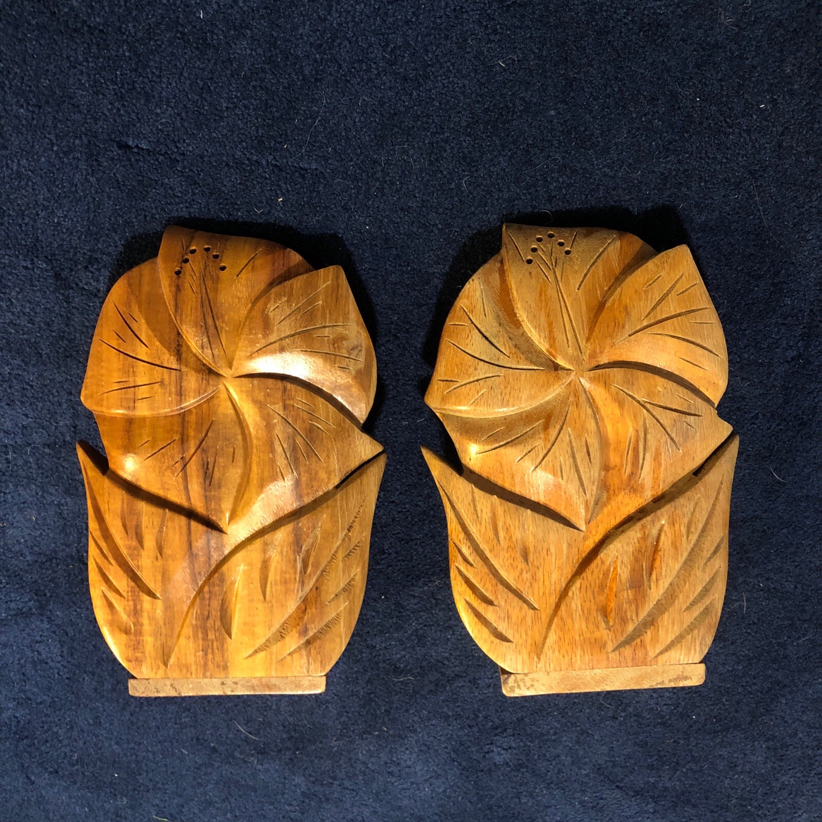 Bookends Koa Wood Carved Plumeria Design Woods of Hawaii Tiki Polynesia
