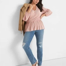 NEW  Lane Bryant Satin pink blouse Peplum hem for a flattering fit Pleated 26/28