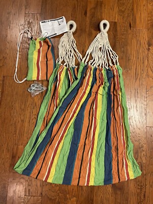 Bliss Striped Fabric Hammock Bag Hanging Kit Rope Loop Multicolored 40'' Wide NEW