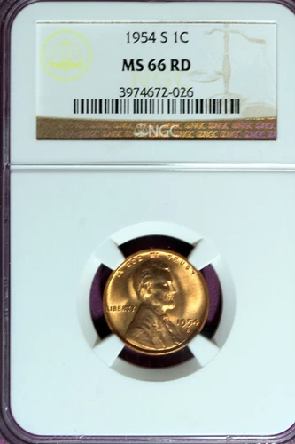 1954 - S NGC MS66RD LINCOLN CENT!!  #B47558