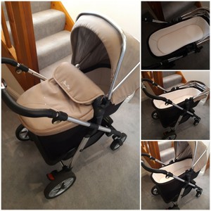 beige silver cross pram
