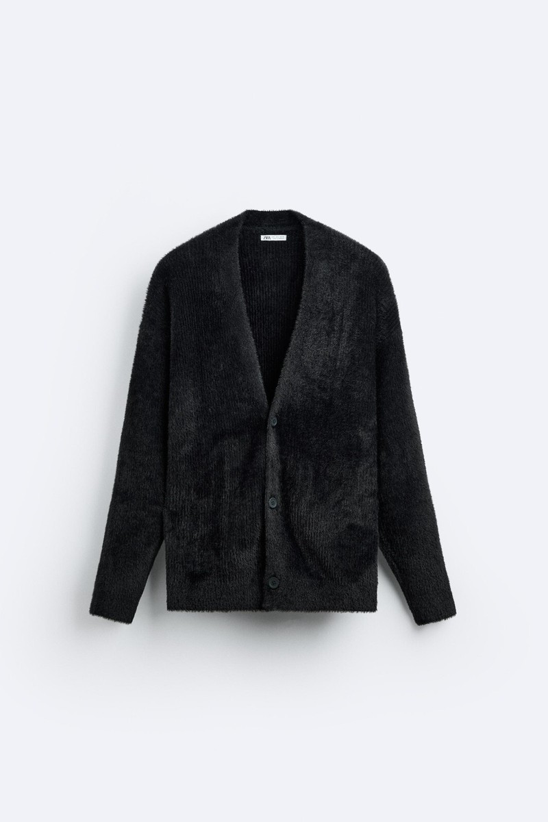 New Zara Faux Fur Textured Cardigan 5536/411 Black S sweater