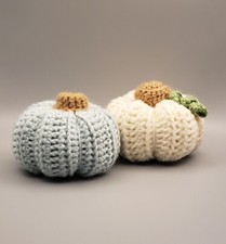 Hand Crochet Pumpkin Thanksgiving Halloween Autumn Decor Cream  Ice Blue