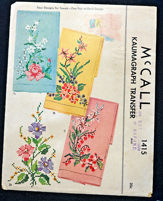 1940s McCall 1415 Embroidery Transfer Uncut  Lovely  Original from 1948