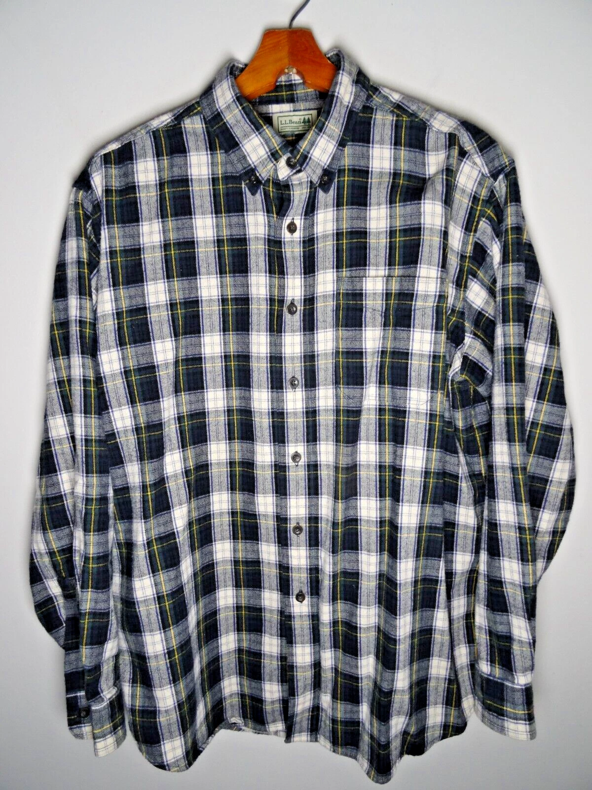 Vintage LL Bean Button Down Flannel Plaid Shirt Mens XL Green Long Sleeve