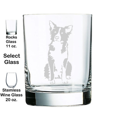 BORDER COLLIE DOG ENGRAVED on GLASSWARE, FREE SHIPPING,ETCHED,WHISKEY,WINE GLASS