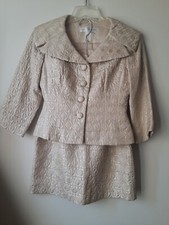 Maggy London Women's Size 2 Jacket Sz 4 Skirt Suit Set Sparkle Creme Lined USA