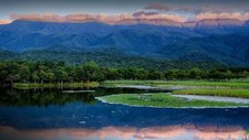 Landscape nature trees forest clouds sky mountains lake Custom Gaming Mat Desk