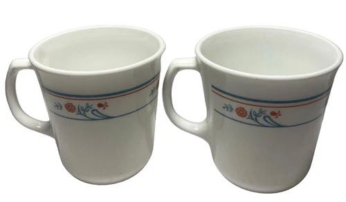 Vintage Set Of 2 Corelle Corning “Princeton” Coffee/Tea Cups Mugs-Blue/Pink