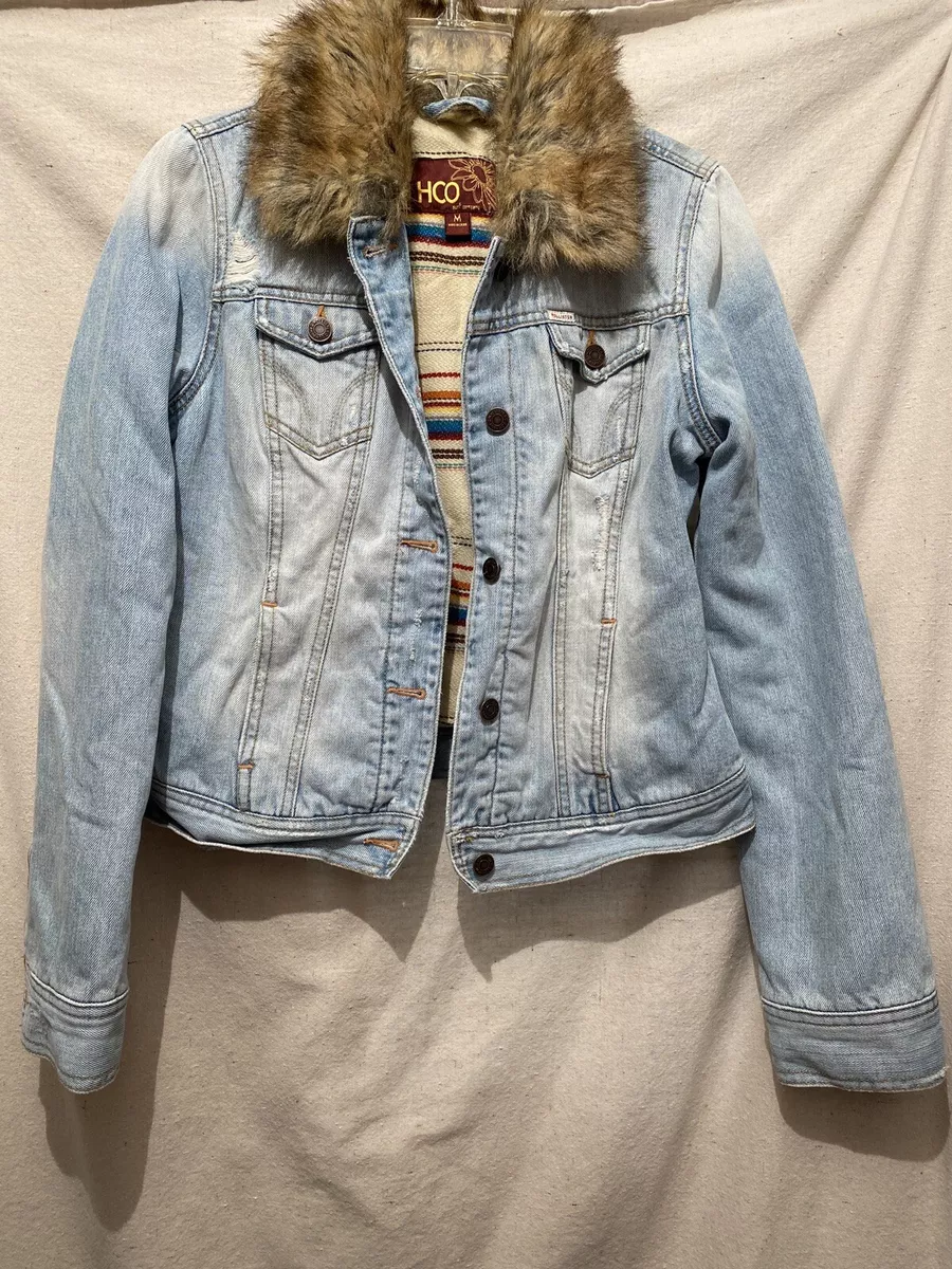 Hollister jean jacket with fur cheap