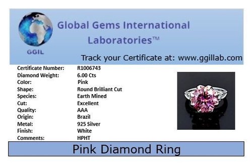 6 Ct Certified Pink Diamond Solitaire Ring- Diamond Accents.FREE Diamond Studs ! - Picture 8 of 12