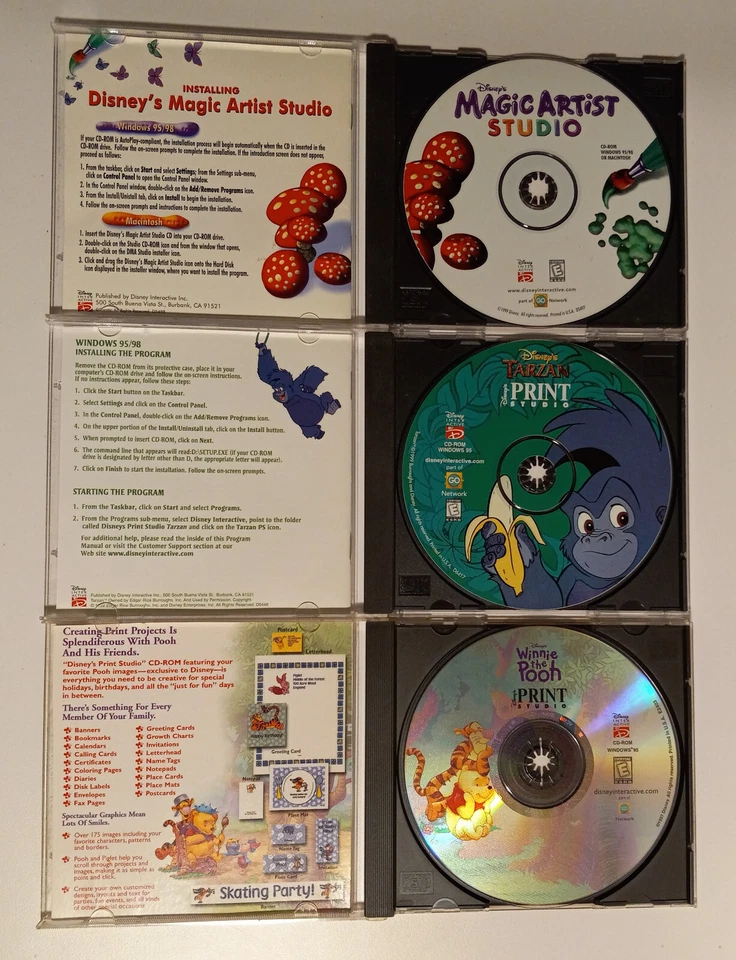 Vintage Disney Print Studio PC Discs (5): Tarzan-Pooh-Bug's Life-101 Dalmations - Image 3 of 4