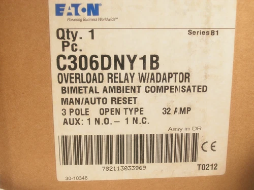 EATON C306DNY1B OVERLOAD RELAY W/ADAPTOR 3P 32A 1 NO - 1 NC LIEBERT 124547P1