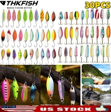 30PCS Fishing Spoons Lures Kit Hard Metal Fishing Spinner Bait Trout Lures Spoon