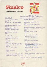 1960 ZERMATT, SWITZERLAND vintage lunch menu SINALCO NON-ALCOHOLIC SODA DRINK