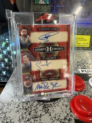 2025 Leaf Steph Curry + Steve Nash + Magic Johnson Triple Auto Red Prismatic 1/1