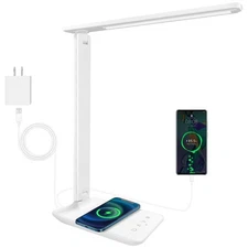 karidi LED Desk Lamp with Wireless Charger, Dimmable Table Lamp Reading Lamp ...