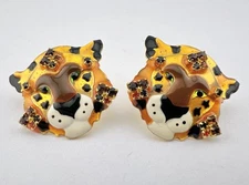 RARE Lunch At The Ritz Fierce Lion Tiger Rhinestone Post Earrings