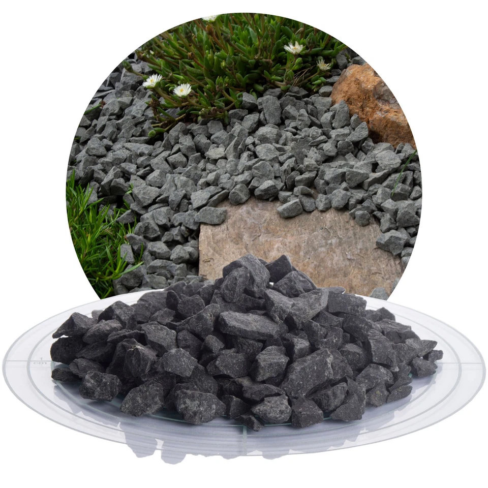 SCHICKER MINERAL Basalt Ziersplitt 500kg anthrazit Basaltsplitt Zierkies Kies Splitt Stein Garten