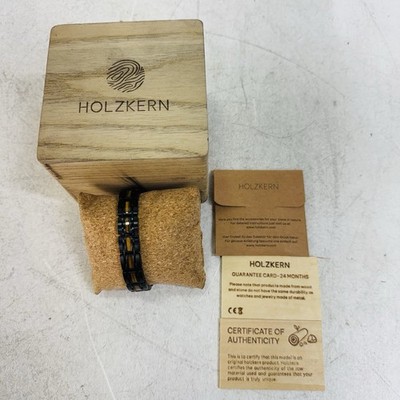 Holzkern Men's Tremolo Zebra Wood & Black Steel Bracelet, W/ Extra Links