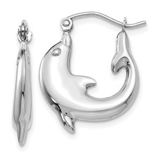 10mm 14K White Gold Polished Dolphin Hoop Earrings