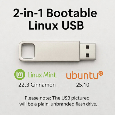 Bootable Linux USB   Mint 22.3 Cinnamon + Ubuntu 25.10 Installer 2-in-1