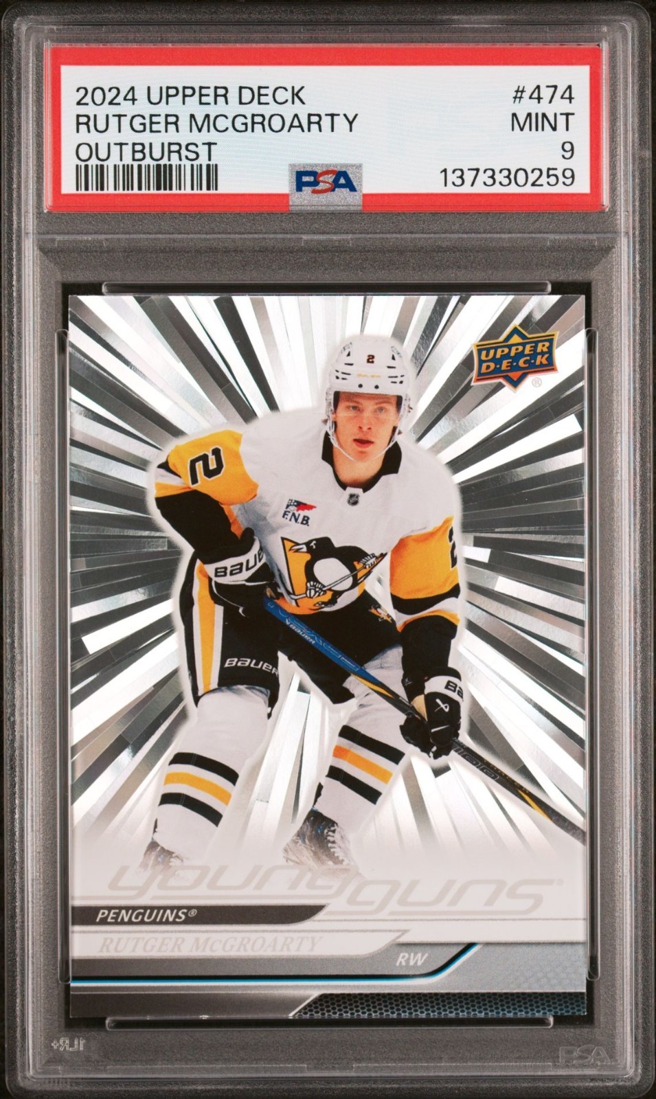 2024 Upper Deck Young Guns #474 RUTGER MCGROARTY OUTBURST PSA 9 - 137330259
