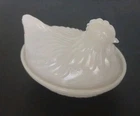 Vintage White Milk Glass Chicken Hen on a Nest Small 4 1/2" Candy Covered Dish