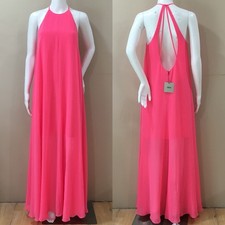 ASOS Neon Pink Halter Maxi Dress Open Strappy Back Chiffon Flowy Gown Womens 6