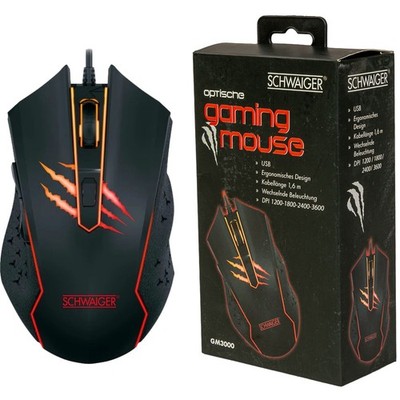 Schwaiger USB Gaming Maus RGB LED Beleuchtet Gamer Mouse 6 Tasten dpi-Schalter