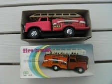 Vintage Tin Plate Friction Fire Truck Engine - Boxed & Working