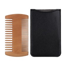 Pearwood Beard Comb, Wooden Beard Comb for Men with Leather Case, Dual-Sided ...