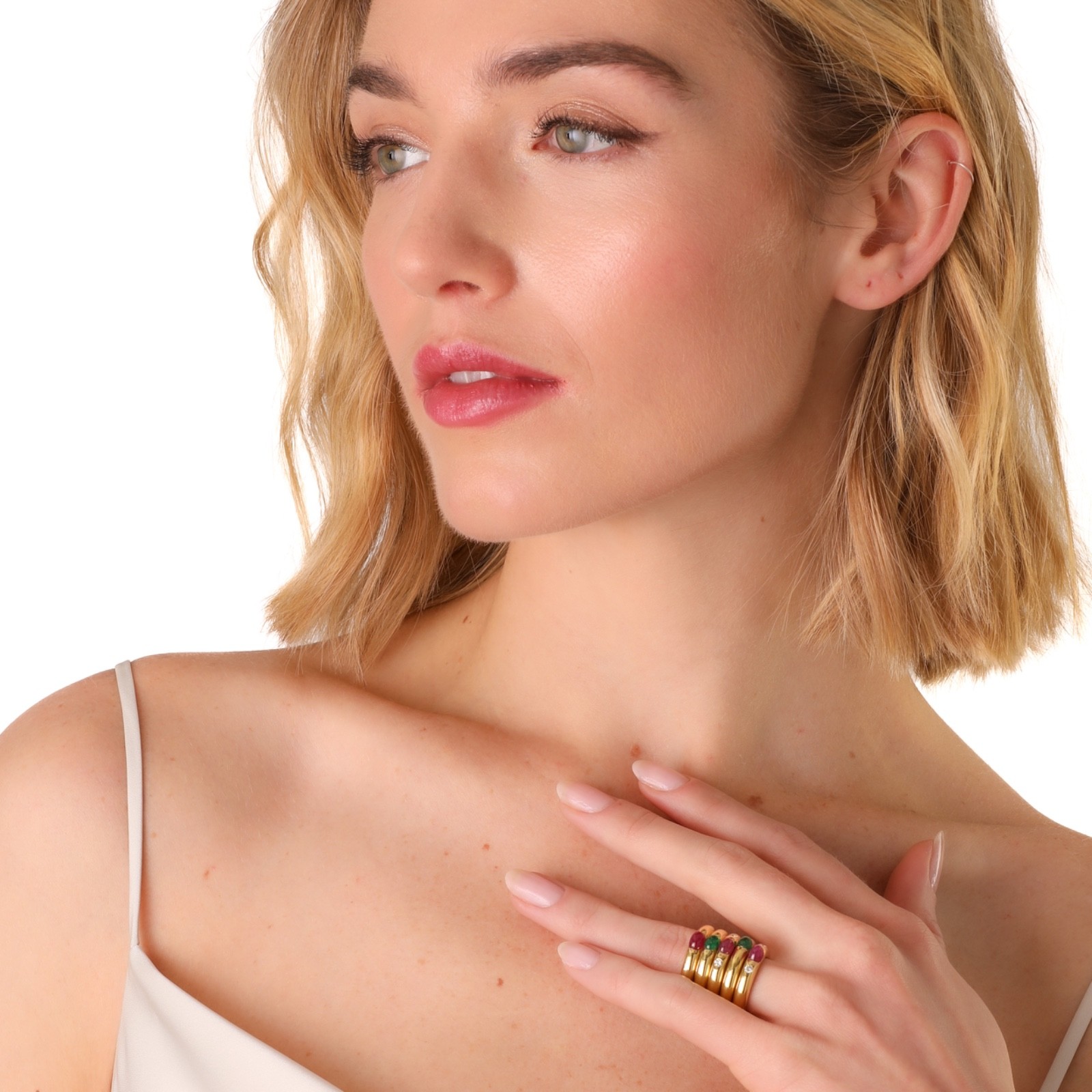 Ruby Cabochon & Diamond Stackable Ring 18k yellow… - image 2