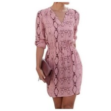 Lascana Shirt Dress Sz 4 Pink Good Snakeskin Animal Print V-Neck Roll-Tab Indie
