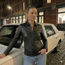 Vintage Y2k Minimalist Black Leather Jacket Soft Grunge Biker NWT Petite Medium