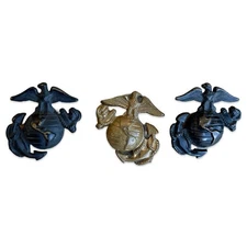 Lot of 3 USMC Eagle Globe And Anchor EGA Burnished Screw Back Pin Marked Krew