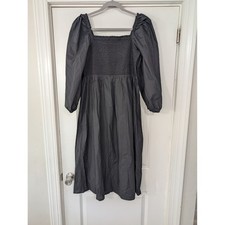 J.Crew Smocked puff-sleeve Midi dress Women's Square Neck Black large NWT