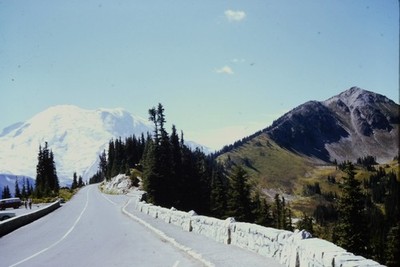 c1960's Kodachrome 35mm Slide, Mount Rainier National Park Road Snowcap Wall