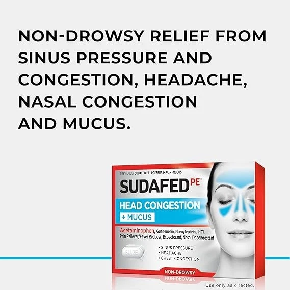 Sudafed PE Head Congestion + таблетки от слизи для синусового давления, боли и заложенности - Изображение 2 из 4