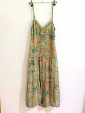 Forever 21 Tiered Midi Dress XS Green Peach Botanical Floral Spaghetti Strap
