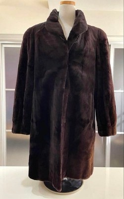 SAGA MINK Superb Quality Ranched Mink 毛皮 Saga Mink Superb Quality Ranched Fur Long Coat Dark Brown Free