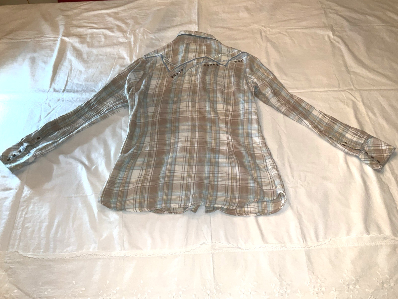 Ariat Fitted Button Down Studded Plaid Shirt Wome… - image 2