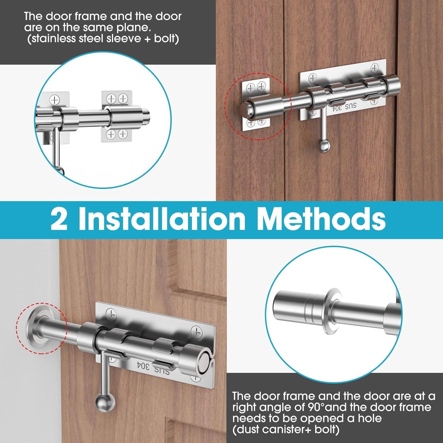 Slide Bolt Gate Latch Hardware, Barrel Bolt Latch, 6.3 Inch Stainless Steel